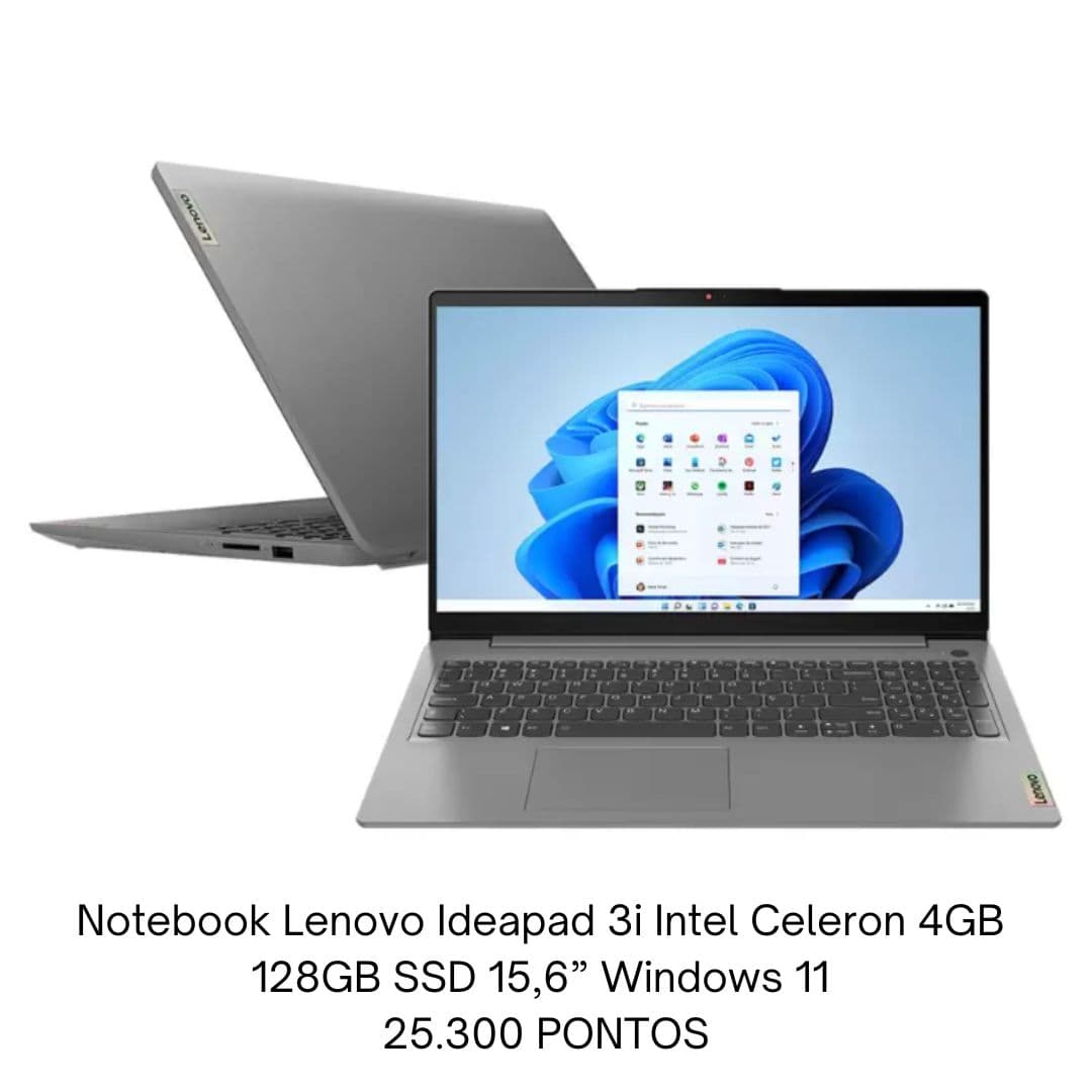 Notebook Lenovo Ideapad 3i Intel Celeron 4GB 128GB SSD 15,6" Windows 11