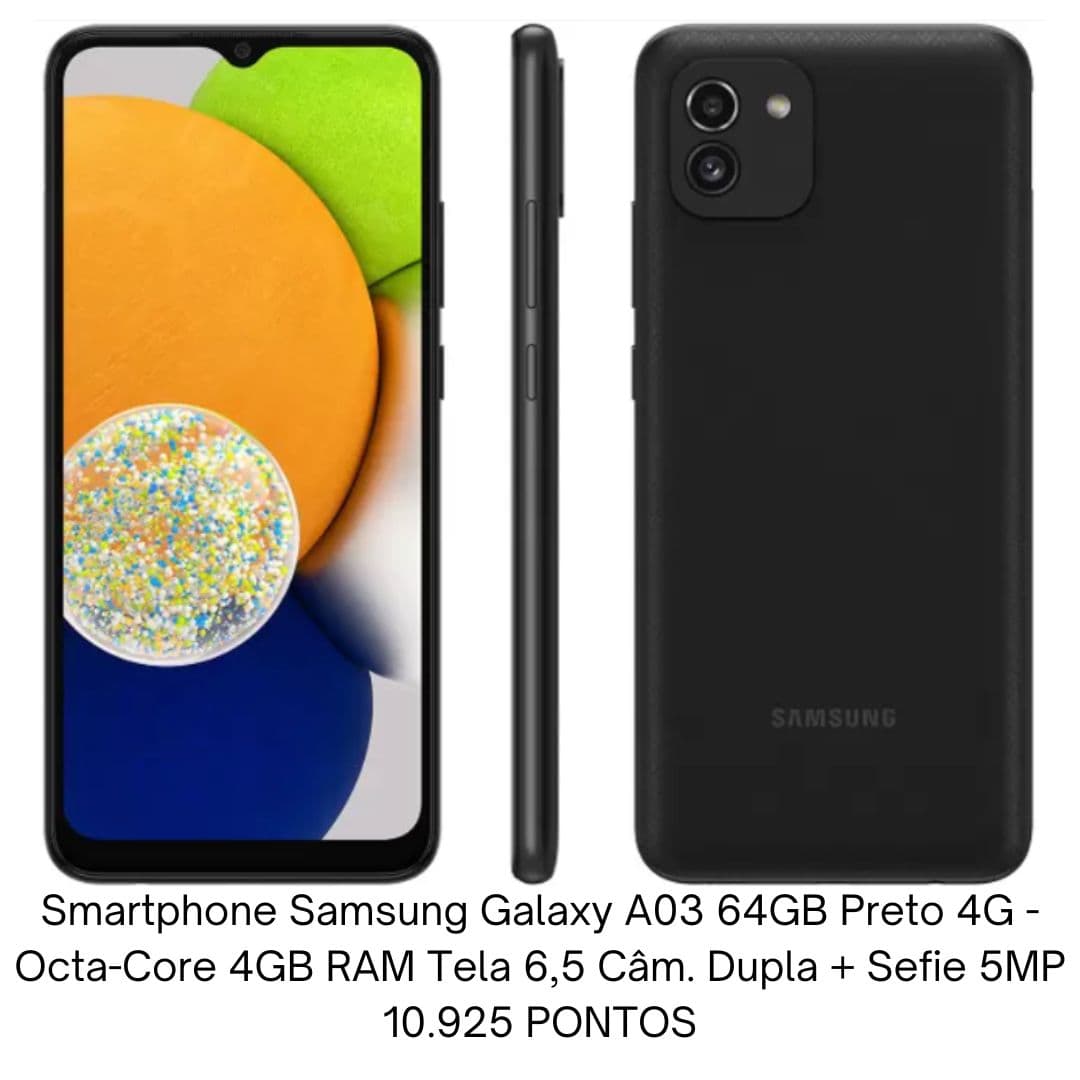 Smartphone Samsung Galaxy A03 64GB Preto 4G