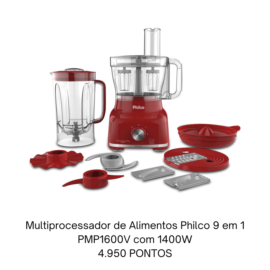 Multiprocessador de Alimentos Philco 9 em 1 PMP1600V com 1400W